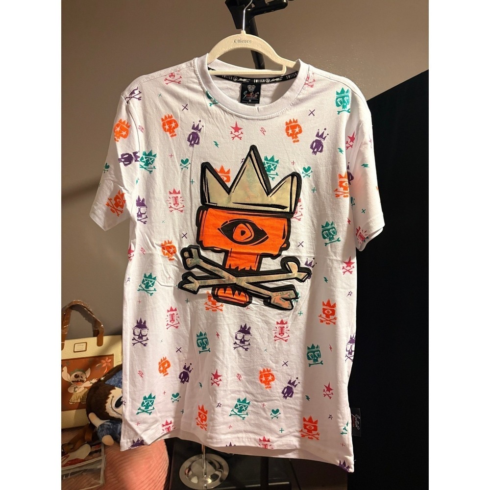 Switch Remarkable Mens White Graphic T-Shirt All Over Skull Print Size XXL